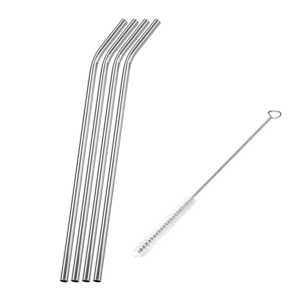 Reusable Stainless Steel Straw Set (4 pcs + Brush)