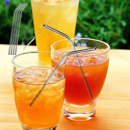 Reusable Stainless Steel Straw Set (4 pcs + Brush)