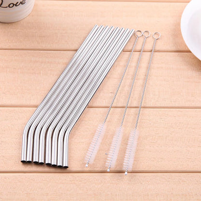 Reusable Stainless Steel Straw Set (4 pcs + Brush)