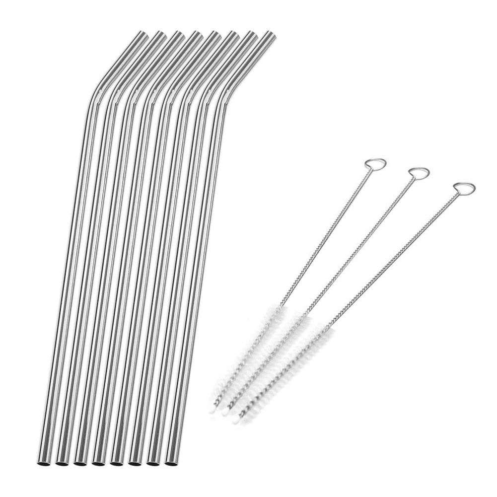Reusable Stainless Steel Straw Set (4 pcs + Brush)