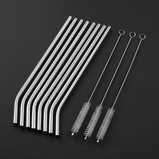 Reusable Stainless Steel Straw Set (4 pcs + Brush)